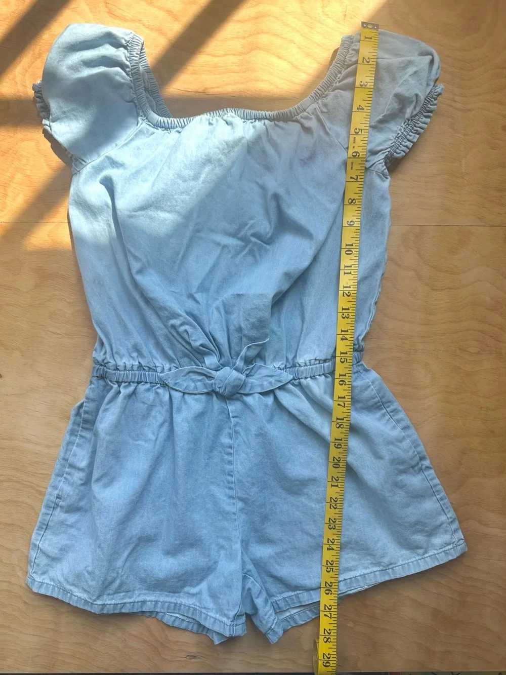 Gap Kids Girls 14-16 Chambray Romper Puff Sleeve Tie Waist 100% Cotton